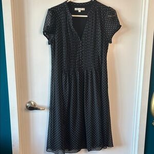 Cleo Black Chiffon Polka Dot Midi Dress | Polka Dot Dress | Sz 6